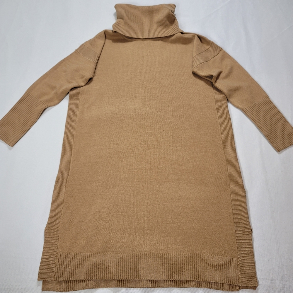 French Connection Cowl Neck Sweater Dress Womens Large Camel Tan Brown